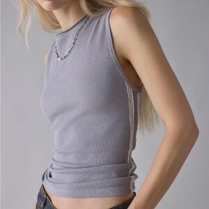 BDG Bonnie Lace Side-Stripe Ribbed Knit Tank Top